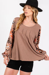 Chic Floral Long Sleeve Pleated Blouse - SAGE + FIG